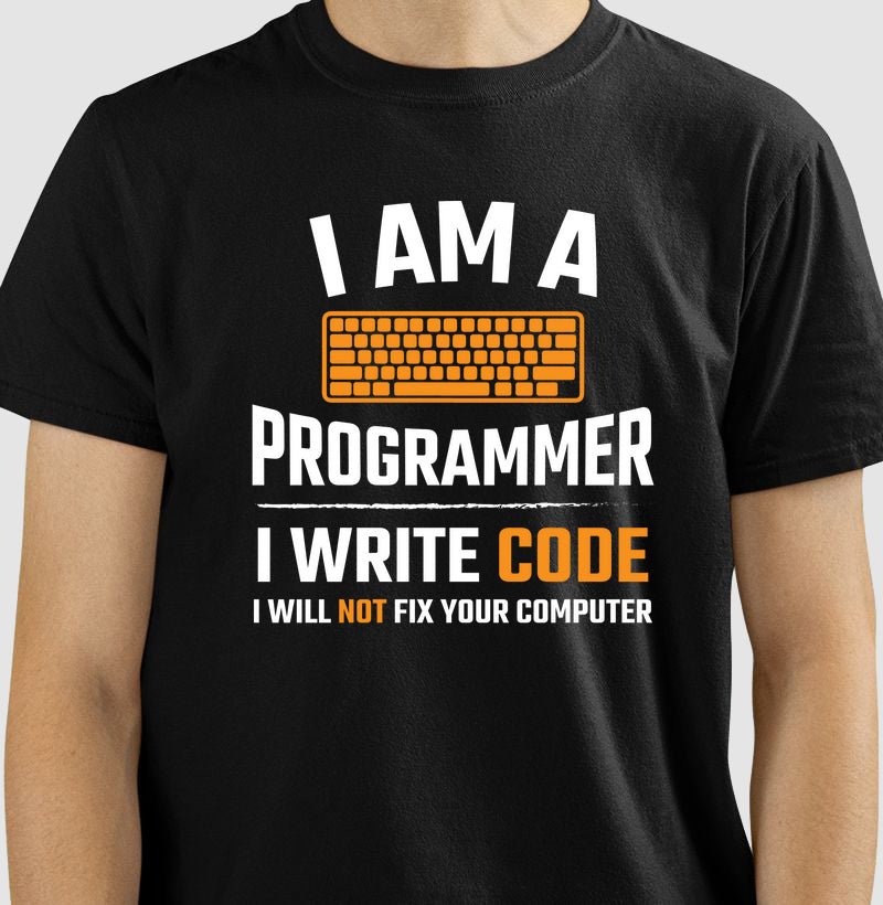Camiseta Eu Sou Programador(a), eu escrevo códigos e não, não vou consertar o seu Computador 1 Camiseta Eu Sou Programador(a), eu escrevo códigos e não, não vou consertar o seu Computador