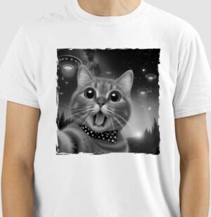 Camiseta Gato Selfie com Ovni