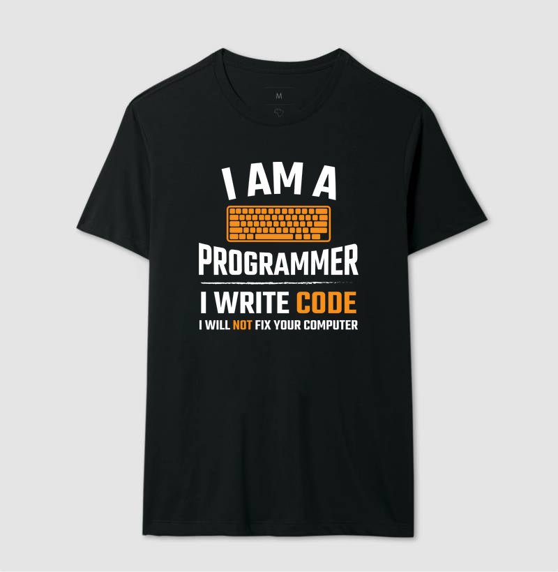 Camiseta Eu Sou Programador(a), eu escrevo códigos e não, não vou consertar o seu Computador 2 Camiseta Eu Sou Programador(a), eu escrevo códigos e não, não vou consertar o seu Computador - Imagem 2